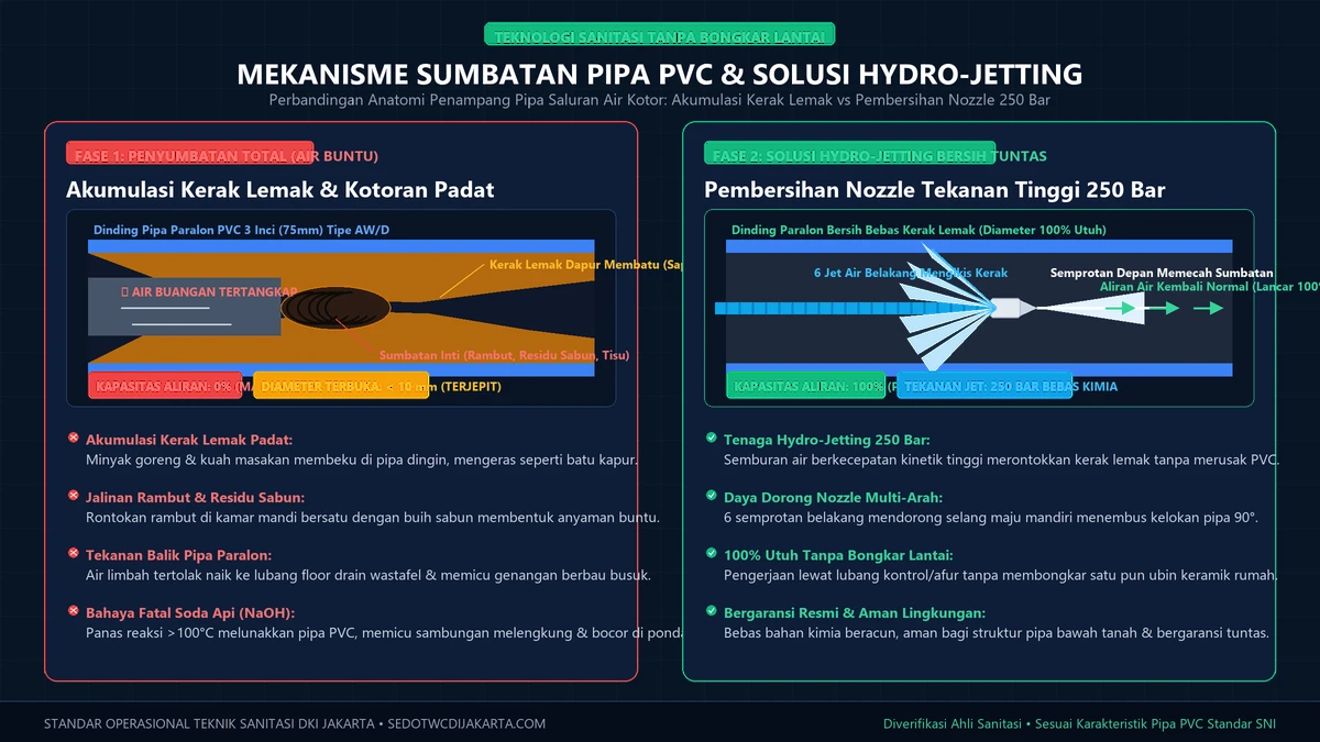 Endapan lemak membeku di dalam pipa saluran pembuangan air